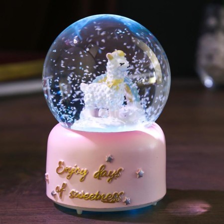 Souvenir Polystone Water Ballion Music, Light "Lama and Rainbow" MIX 12.8x8x8 cm-5
