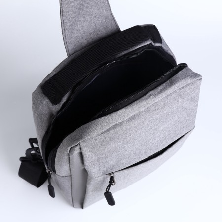 Male sling bag from textiles, with USB, gray color-5