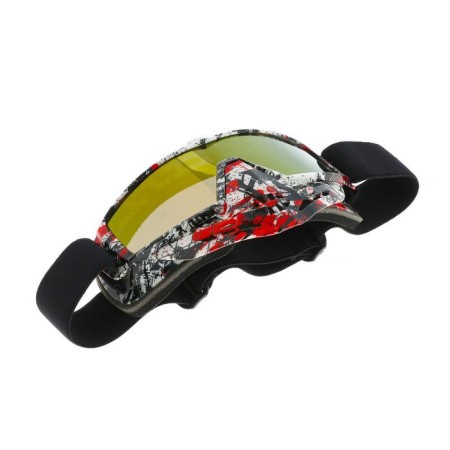 Glass-mask for motorcycle driving, golden chrome glass, white-red-black, OM-10-2