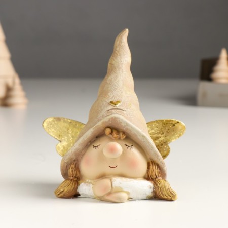 Polystone souvenir "Dwarf-Angelochka in a cap with a heart" Bezh, gold mix 13x6.5x12.8 cm-1