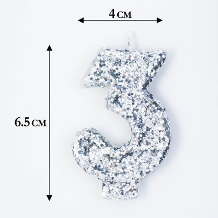 Candle in the cake "Square", number "3", silver, 6.5x4-1