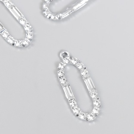 Decor for creativity metal, rhinestones "elongated oval" silver 3.1x1.2 cm