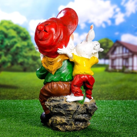 Garden figure "Dwarf with a hare" 28x49cm-2
