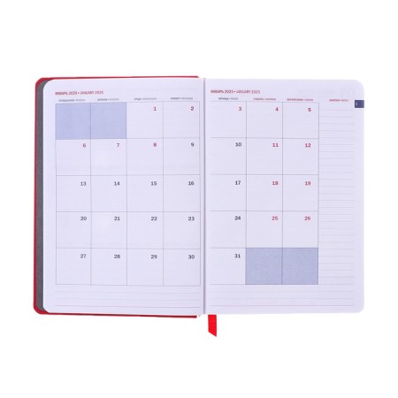 Dated diary 2025, A6+, 176 sheets "Lyon", solid cover, pancake embossing, with liesa, block 80 g/m2, red-9