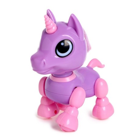 Robot Unicorn "Peteum" IQ Bot, interactive: with sound recording, reacts to pops, sound, light, batteries, purple-4
