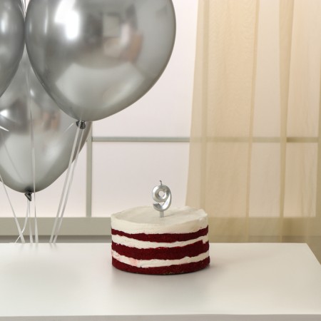 Set of candle in cake + 5 balls, number 9, silver-1