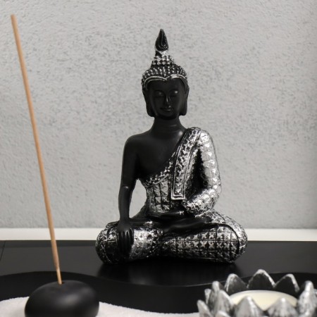 Garden of Zen Stones "Buddha Enlightenment" Sand white + candle 14x20x20 cm-2