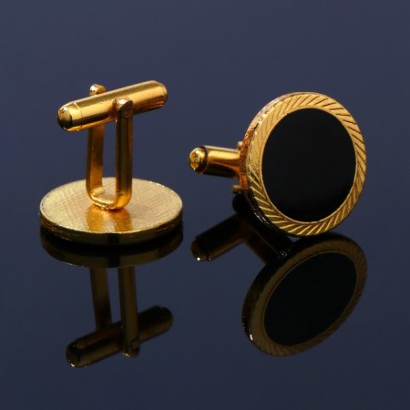 Cufflink "Circle" line, black color in gold