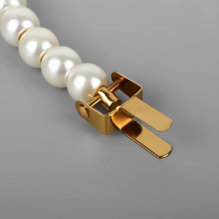 Handle for a bag, metal, pearl beads, for a puncture, 12.5 × 9 × 1.2 cm, white/gold color-2