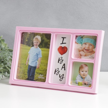 Photo frame Plastic in 3 photos 10x10 cm, 13x18 cm "Lyon" pink 32x20 cm
