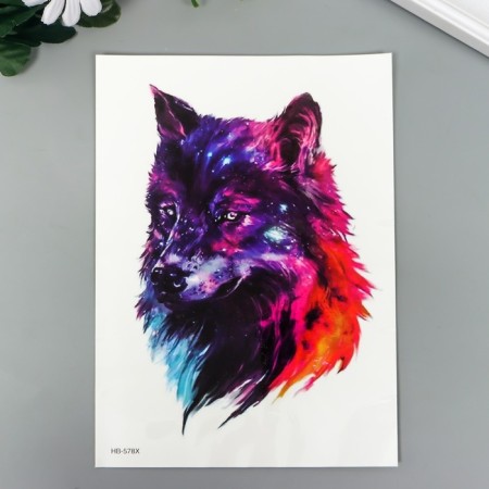 Tattoo on the body color "Wolf - Star Sky" 21x15 cm