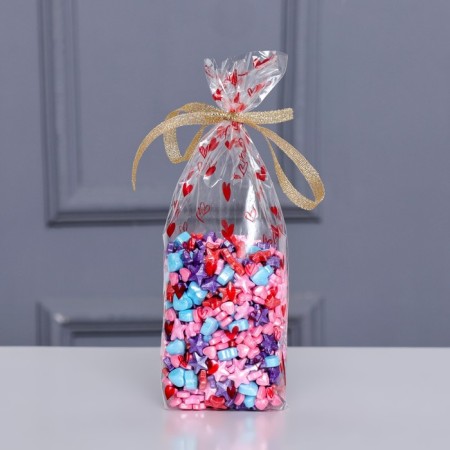 Package Packing BOPP, with a bottom fold, "hearts red" 9*19 cm
