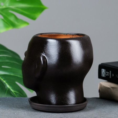 Pot - organizer "Head" dark brown, 1.3 l/16x14x15cm-3