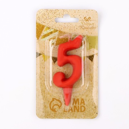 Candle for the cake figure "Oval" "5", red, 5.5 cm-2