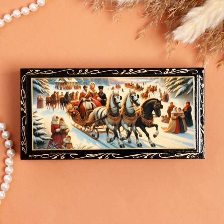 Casket "Troika", black, 8.5 × 17 cm, lacquer miniature-2