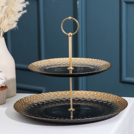 2-tier dish "Baroque", d = 21/28 cm, black color with gold
