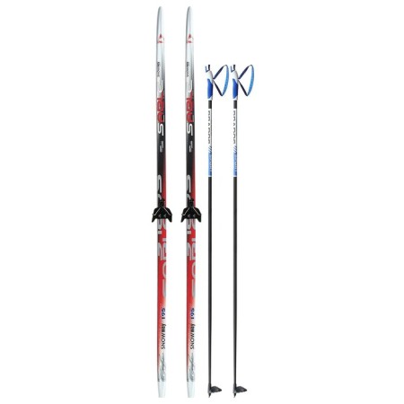 Ski kit: plastic skis 195 cm without notches, fiberglass sticks 155 cm, NN75 mm fasteners, Mix color-5