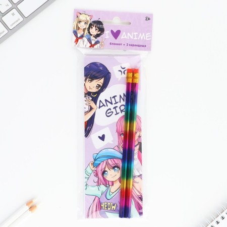 Set 2 pencils and notebook "Anime Girl"-1