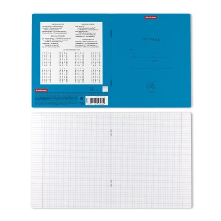 Notebook of 12 sheets in the Erichkrause Neon Classic cage, covered cardboard cover, white offset block 100%, blue-1