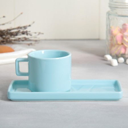 Tea couple ceramic Love Blue, mug 150 ml, saucer 17.5x8 cm, blue color-2