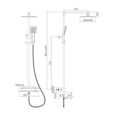 Showing system Accoona A83306F, one -leaf, thermostat, tropical shower, watering can, black-10