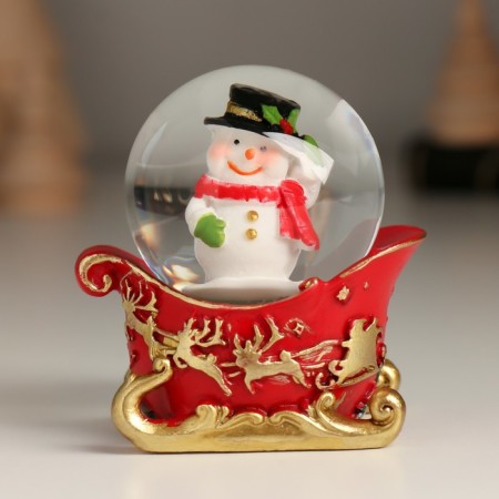 Souvenir Polystone Water Ball "New Year's train and sled" set of 4 pcs 24.7x4.5x6 cm-1