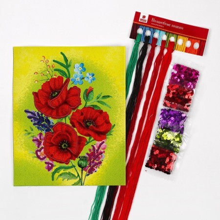 A cross with a cross with the sequins of “poppies” 20 x 25 cm. Set for creativity-3