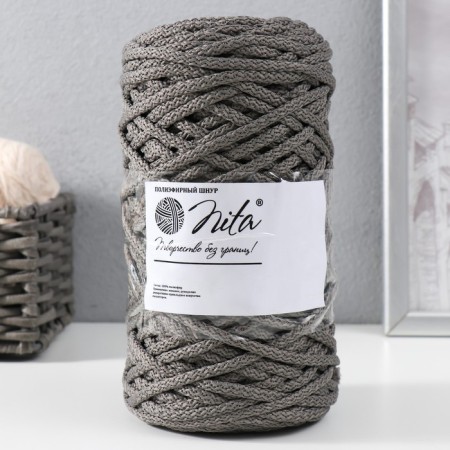 Knitting cord 100% polyester, width 5 mm 100m (gray)