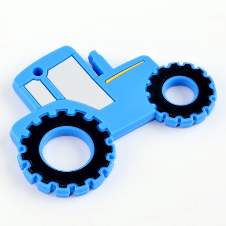 Silicone teether for teeth "Tractor", blue color-1