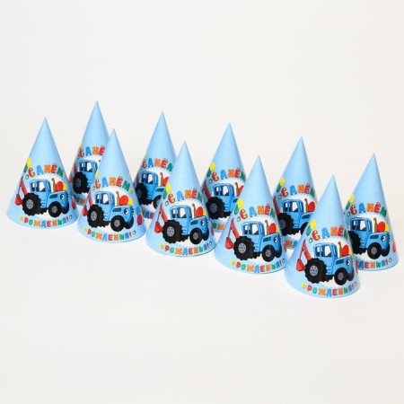 Paper cap "Happy Birthday!", Blue Tractor-2