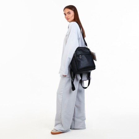 City backpack on lightning, from artificial leather, black color-8