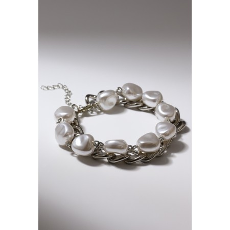 Pearl bracelet "Chain", white color in silver, l = 16 cm-2