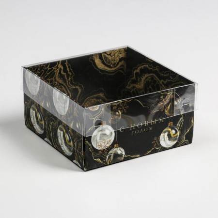 Box for confectionery products with PVC lid "Gold", 12 x 6 x 11.5 cm, New Year