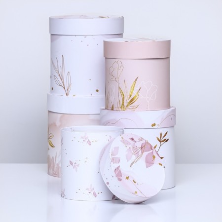 Set of round boxes 5 in 1 "delicate image", 20 x 20 -14 x 14 cm