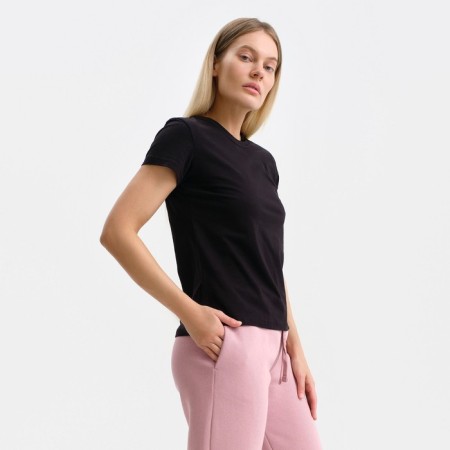 Women's T -shirt with a round gate, black color, size 48-1