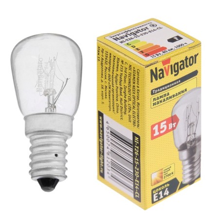 Navigator incandescent lamp 61 203 NI-T26-15-230-E14-CL, 15 W, E14