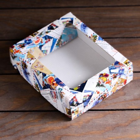 Gift box, lid is, with the window "New Year's Post", 18 x 15 x 5 cm, 1 pc.-2