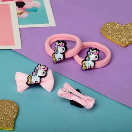 Hair set "cutie" (2 clamps 3.5 cm, 2 elastic bands) unicorn-2