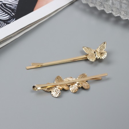 Invisible hair "Audrey" (set 2 pcs) butterfly, 6 cm, gold-1