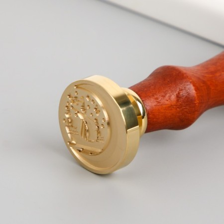 Printing for wax with a wooden handle "Month and ship" 9x2.5x2.5 cm-3