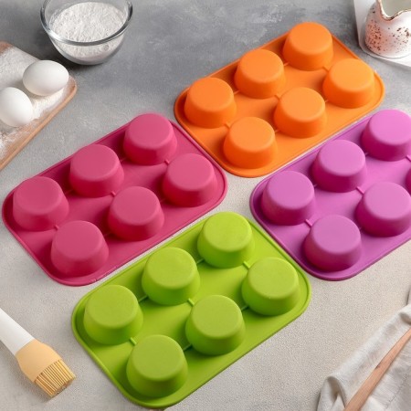 The form for baking is the “figure. Circle ", silicone, 26 × 17.5 cm, 6 cells (D = 6.5 cm), color mix-8