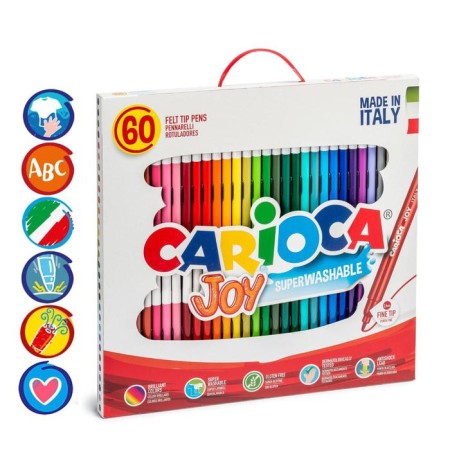 Fleeters 36 colors 60 pieces, carioca "Joy", thin tip, persistent, easily washed off and non -toxic ink, maxi packaging, cardboard pencil case