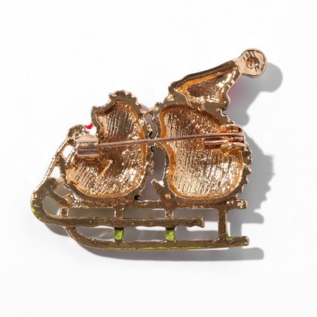 New Year! New Year's Brooch "Hedgehogs" on a sleigh, colored in gold-2