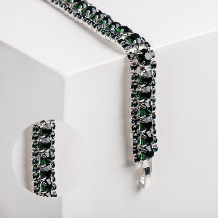 Bracelet with rhinestones "Northern Lights" snake, emerald color in silver, 18 cm