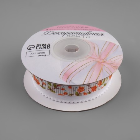 Decorative tape "Roses", 25 mm, 9 ± 0.5 m, white color No. 10-1