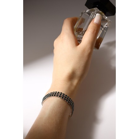 Bracelet with rhinestones "shining" three rows, dark green color in silver, 18 cm-3