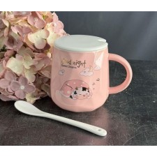 Children's Lenardi mug, with a lid and spoon, porcelain, 420 ml