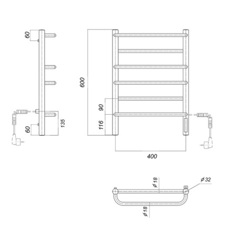 Domoterm electric heated towel rail "Orpheus" P6, 400x600 mm, right, black matte-3