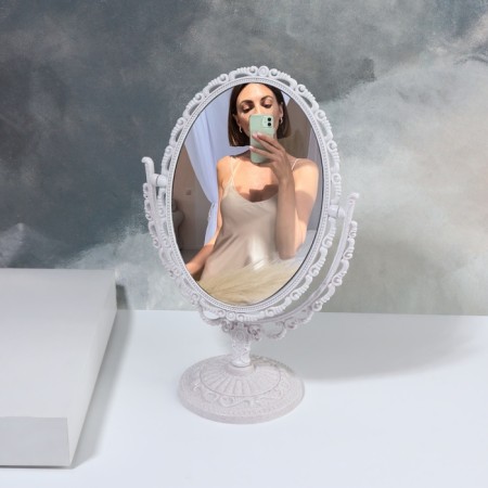 The mirror of the desktop "oval", bilateral, with an increase, the mirror surface is 11 × 15.5 cm, the color is white-2