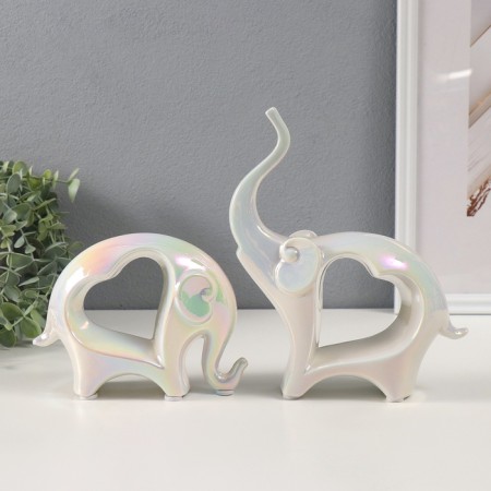 Souvenir Ceramics "Elephants with heart" Purvapons set 2 pcs H = 12 cm 6x17x22 cm